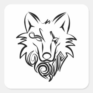 Sticker Carré Loup tribal noir et blanc