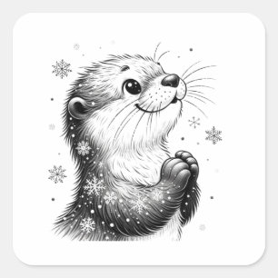 Sticker Carré Loupe d'hiver noire et blanche