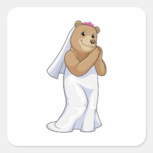 Sticker Carré L'ours en mariée avec le voile