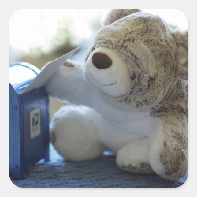 Sticker Carré L'ours en peluche envoie une lettre 2 (Devant)