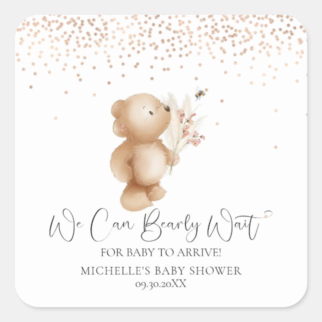 Sticker Carré L'ours et l'abeille | Nous Pouvons Attendre ! Baby (Devant)
