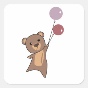 Sticker Carré L'Ours S'Envole Avec Des Ballons De Bons Bêtes Ani