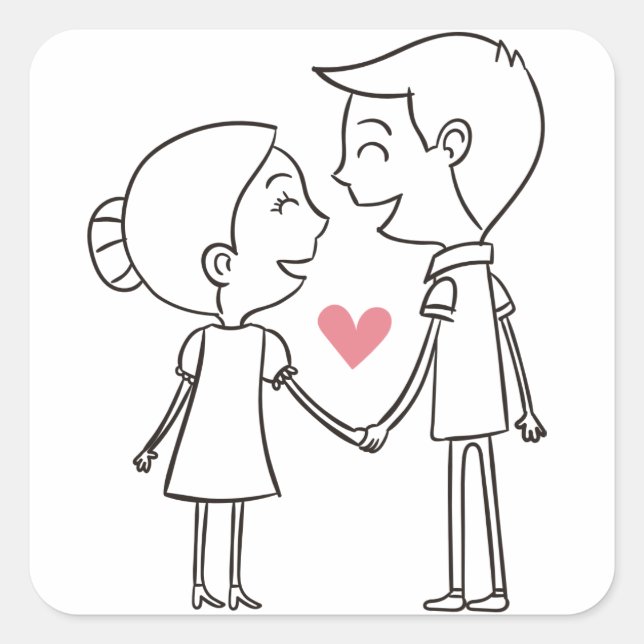 Sticker Carré Love Cartoon Bride Et Groom Mariage noir & blanc (Devant)