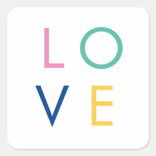 Sticker Carré LOVE coloré typographie de la Saint-Valentin