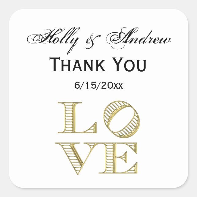 Sticker Carré LOVE Graphic Text - Faux Gold (Devant)