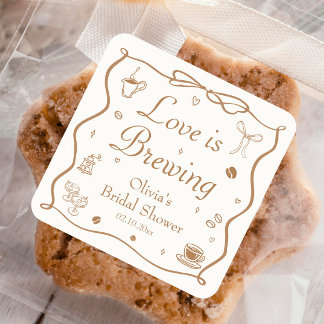 Sticker Carré Love is Brewing Enterrement de Vie de Jeune Fille