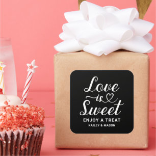 Sticker Carré Love is Sweet Modern Heart Script Mariage noir