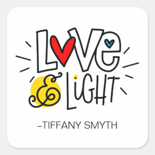 Sticker Carré Love & Light, lettré à la main