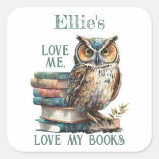 Sticker Carré Love me Love my books Owl Bookplate
