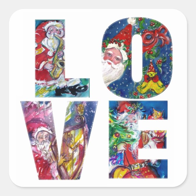 STICKER CARRÉ LOVE MUSICAL PÈRE NOËL XMAS PARTY (Devant)