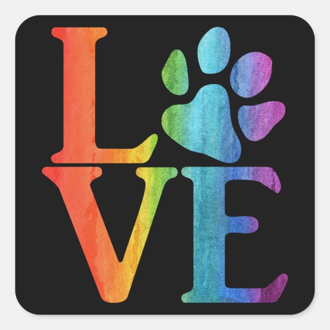 Sticker Carré Love Paw Classic Rainbow (Devant)