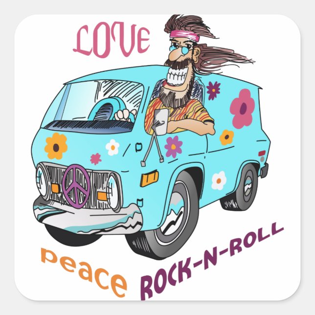 Sticker Carré Love Peace Rock N Roll (Devant)