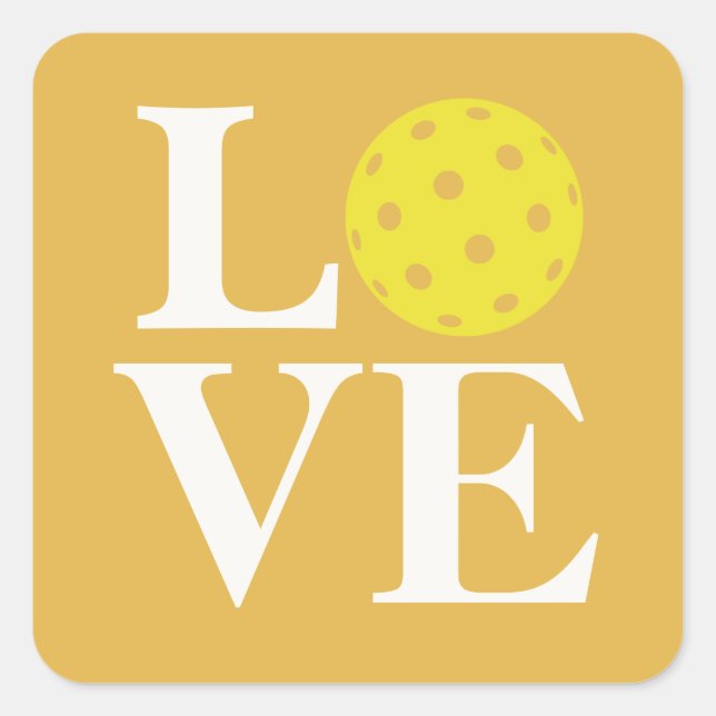 Sticker Carré "LOVE" Pickleball Mustard Jaune (Devant)