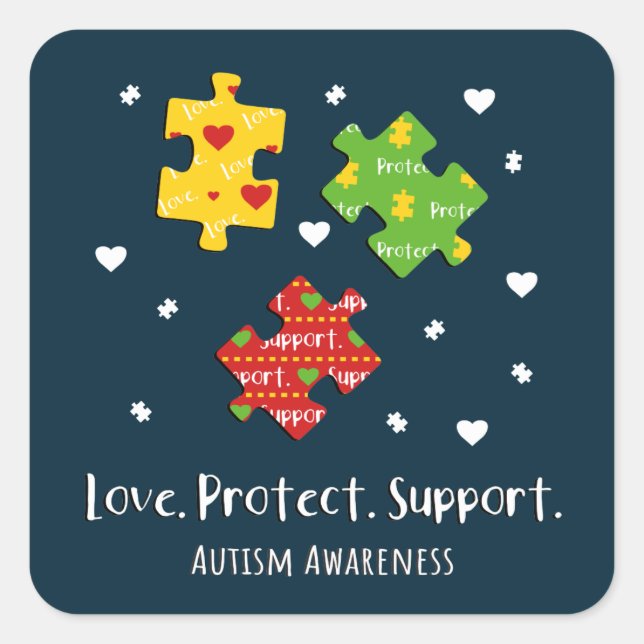 Sticker Carré Love Protect Support Sensibilisation sur l'autisme (Devant)
