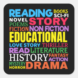 Sticker Carré Love Reading Books - Genre Word Art