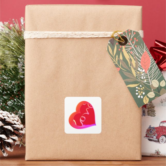 Sticker Carré Love Red Heart Wrapper Papier (vacances)
