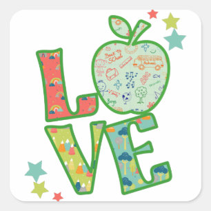 Sticker Carré Love School Apple, Drake Back to School