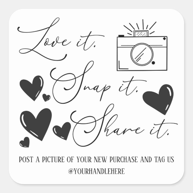 Sticker Carré Love Snap Share Camera Hearts Script Etsy Business (Devant)