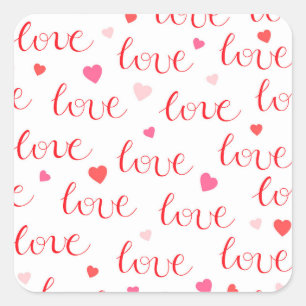 Sticker Carré Love Valentine Pink Red Hearts