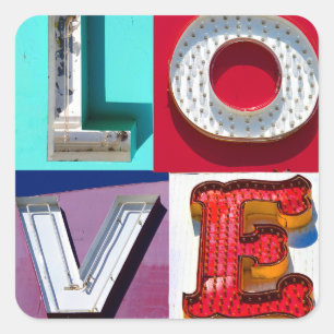 Sticker Carré Love Valentines' Day in vintage Metal Sign Letters