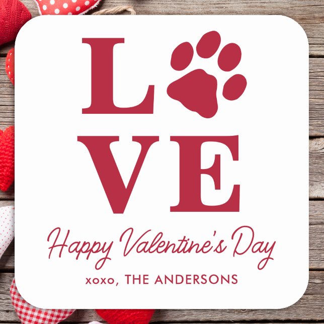 Sticker Carré Love Valentines Day Pet Chien Empreinte de patte (Créateur téléchargé)