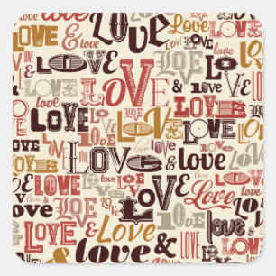 Sticker Carré Love Valentine's Day Typographie   Sceau à coller