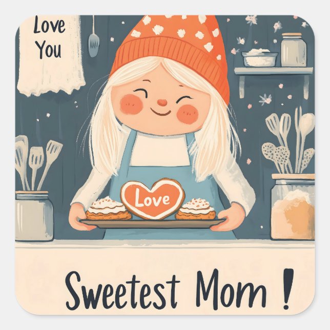 Sticker Carré Love You, Sweetest Maman Design (Devant)