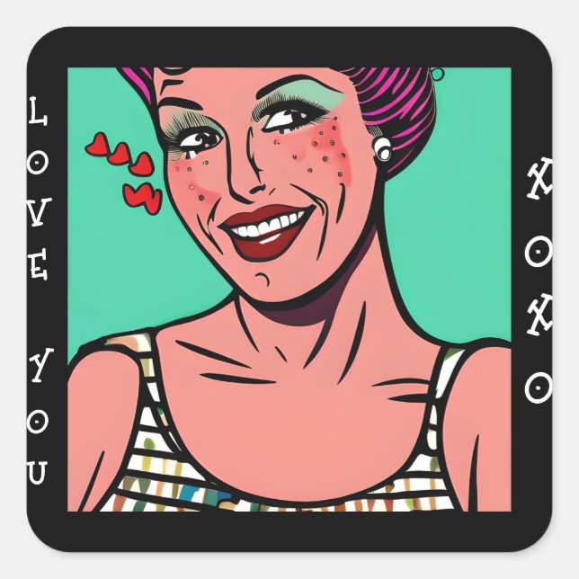 Sticker Carré Love You xoxo Retro Pop Art (Devant)