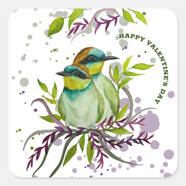 Sticker Carré Lovebirds pour la Saint-Valentin (Devant)