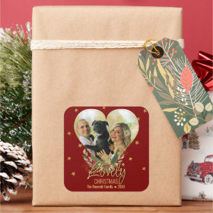 Sticker Carré Lovely Christmas Gold Parties scintillant Star Hea