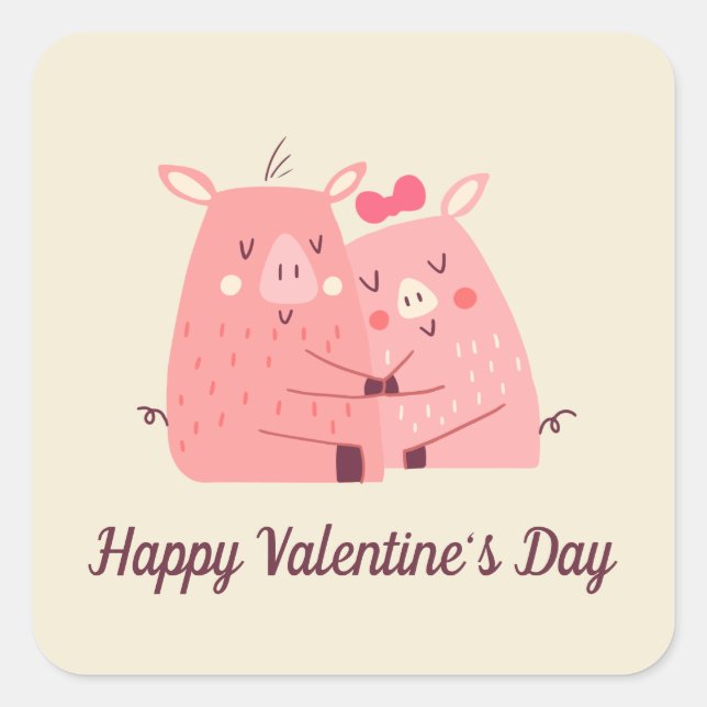 Sticker Carré Lovely Pigs Couple Valentine | Sceau à coller (Devant)