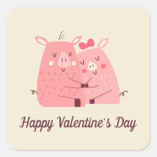 Sticker Carré Lovely Pigs Couple Valentine   Sceau à coller