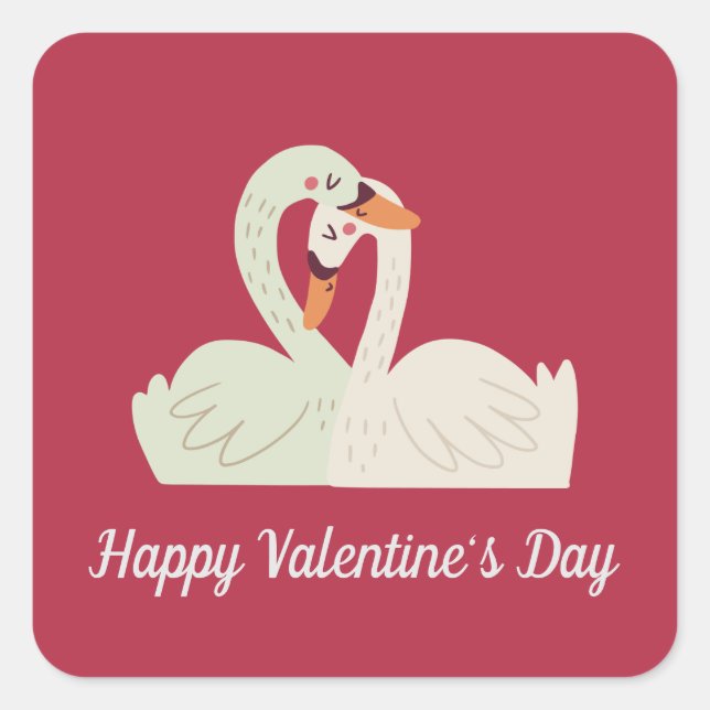 Sticker Carré Lovely Swan Couple Valentine | Sceau à coller (Devant)