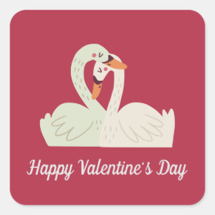 Sticker Carré Lovely Swan Couple Valentine Sceau à coller