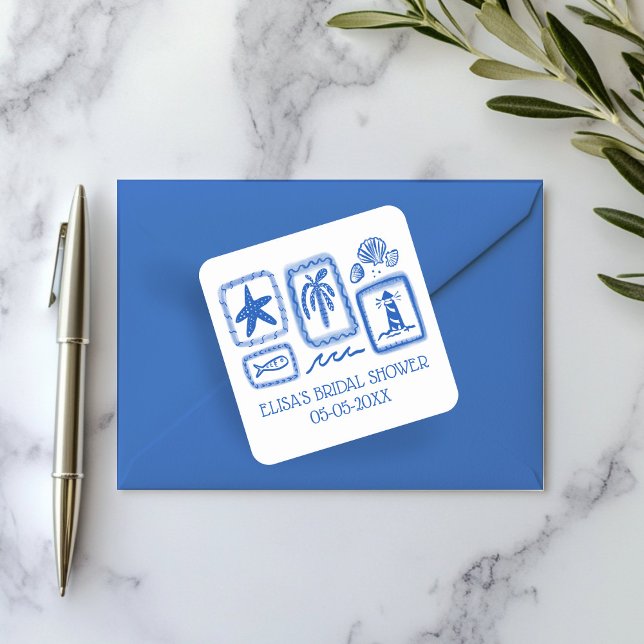 Sticker Carré LoveNotes from Sea Cute Beach Fête des mariées PER (LoveNotes from Sea Cute Beach CUSTOM Bridal Shower Square Sticker
)