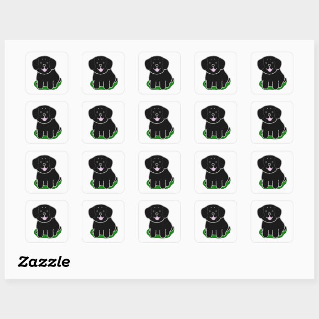 Sticker Carré LR kawaii bande dessinée de laboratoire noir (Feuille)