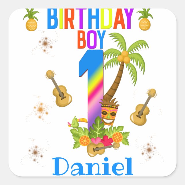 Sticker Carré Luau Hawaii Hawaii Pool Boy Birthday Party (Devant)