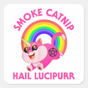 Sticker Carré Lucipurr à la grêle à la fumée, Funny Satan Chat U