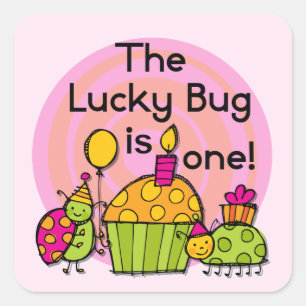 Sticker Carré Lucky Bug Cupcake 1er Anniversaire Tshirts et cade