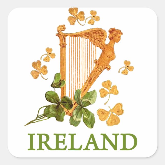 Sticker Carré Lucky Golden Harp d'Irlande (Devant)