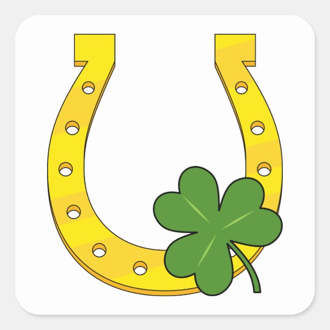 Sticker Carré Lucky Golden Horseshoe avec Shamrock en blanc (Devant)