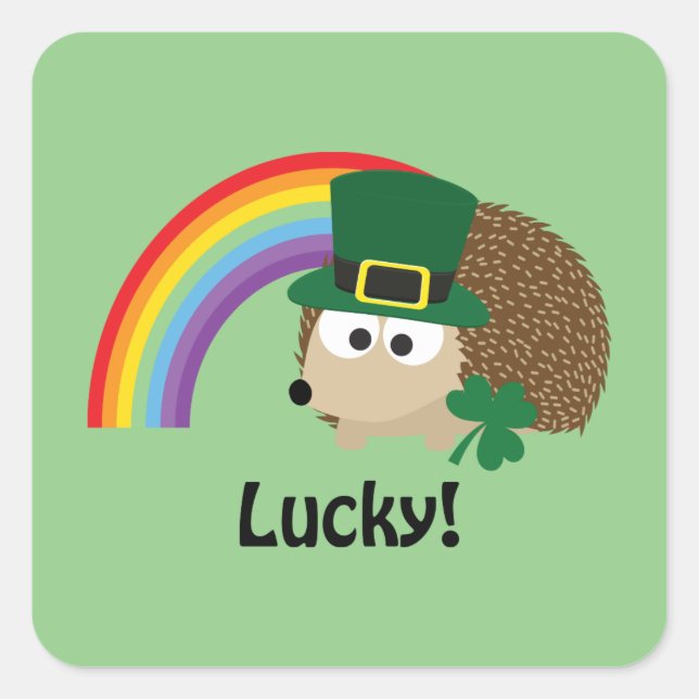 Sticker Carré Lucky Leprechaun Hedgehog (Devant)