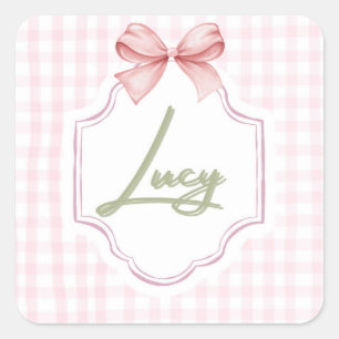 Sticker Carré Lucy Baby Girl Nursery Bow&En vichy personnalisée