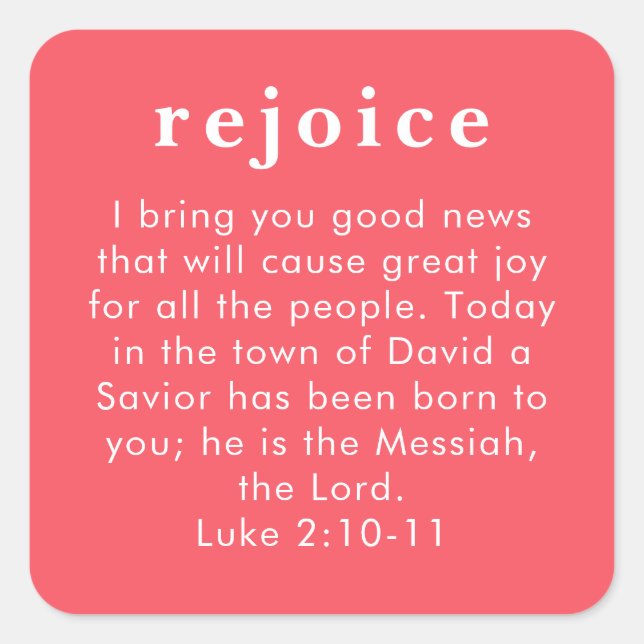 Sticker Carré Luke 2:10 Red Bible Verse Christian Christmas (Devant)