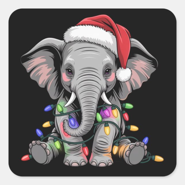 Sticker Carré Lumières de Noël des éléphants Noël Noël Fêtes Ani (Devant)