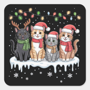 Sticker Carré Lumières de Noël pour chat Santa amateur de chats 