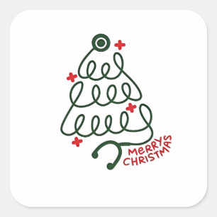 Sticker Carré Lumières de sapin de Noël Stéthoscope Blouse de so