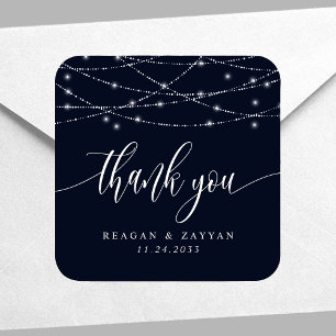 Sticker Carré Lumières Guirlandes Bleu Marine Élégant Mariage Re