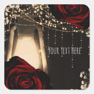 Sticker Carré Lumières Lanterne Rustique Glow Roses Sombre Rouge