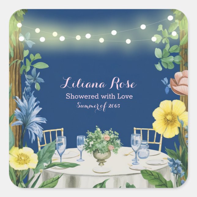 Sticker Carré Lumières scintillantes Jardin floral bleu Shower d (Devant)
